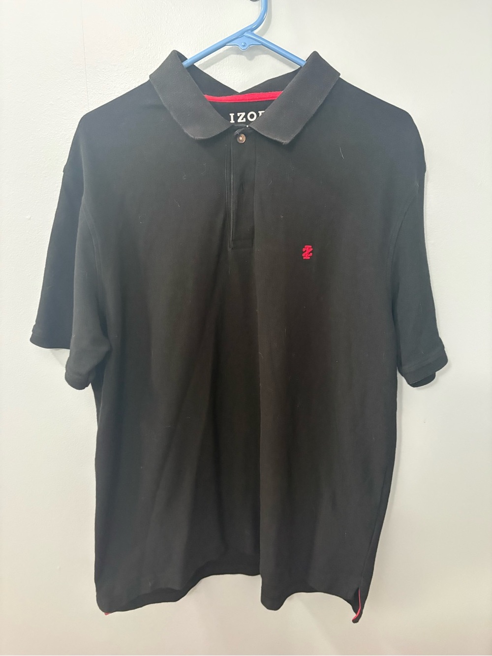 Izod Men’s Black Polo with Red Logo and Collar Trim